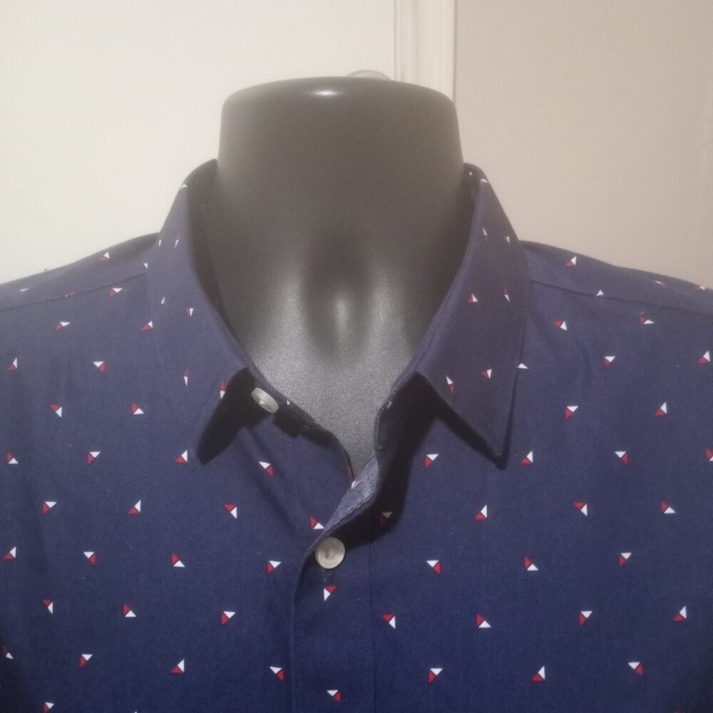 Untuckit Shirt Mens Large L Blue Geometric Nautical Preppy Performance Decoy WF - Picture 5 of 11